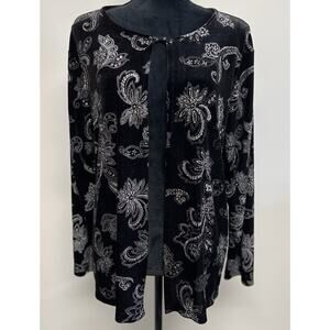 Vintage Black Velvet Cardigan Womens 2X‎ Holiday Elegant Glam Sweater